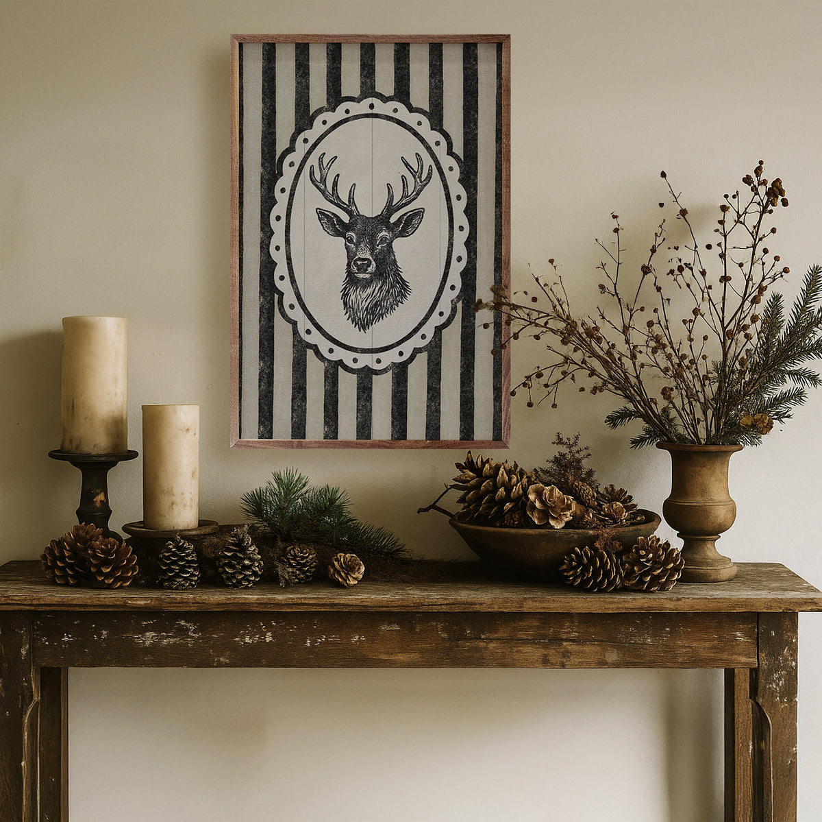 Vintage Reindeer Portrait Printed and Framed Wall Sign