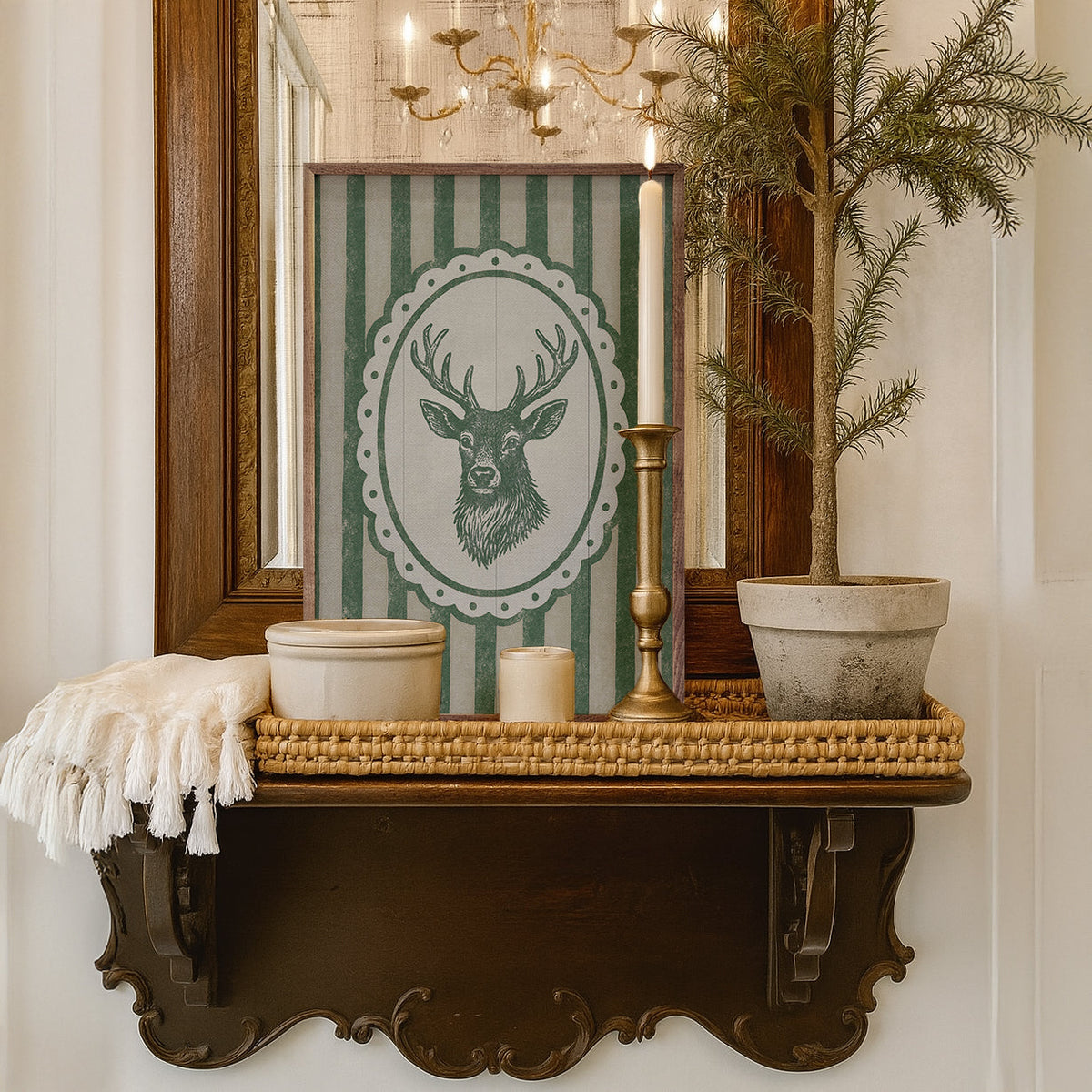 Vintage Reindeer Portrait Printed and Framed Wall Sign