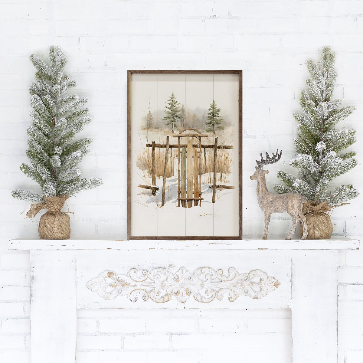 Vintage Sleigh Resting Printed and Framed Wall Sign