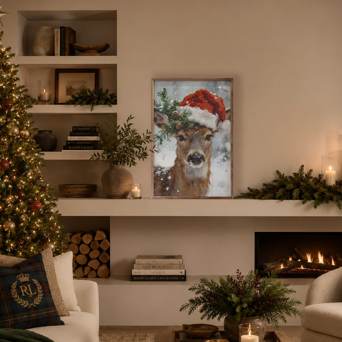 Winter Deer Noel Printed and Framed Wall Sign
