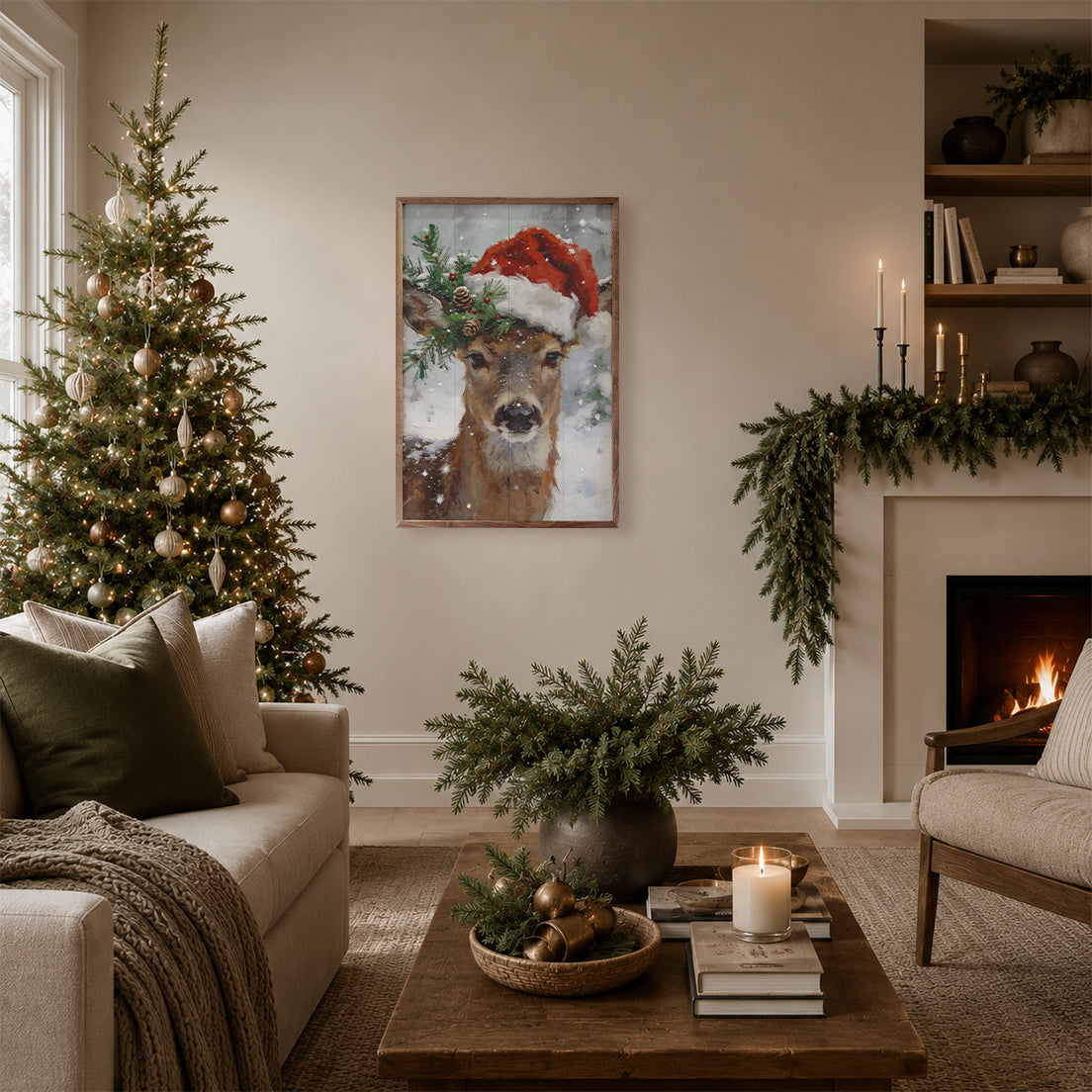 Winter Deer Noel Printed and Framed Wall Sign