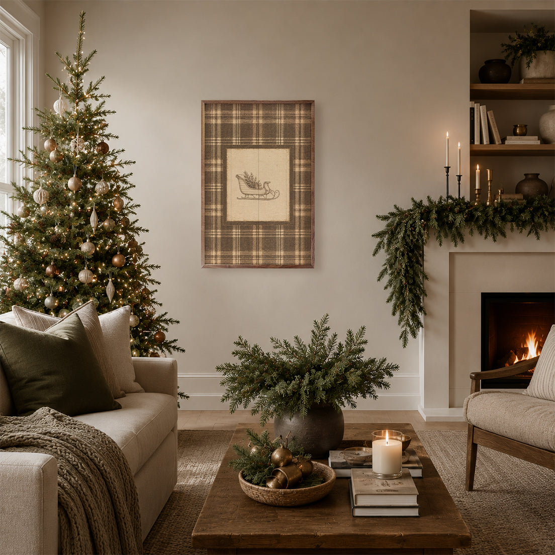 Woodland Sleigh Plaid Printed and Framed Wall Sign