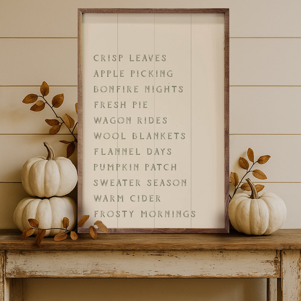Autumn Activities List Printed and Framed Wall Sign