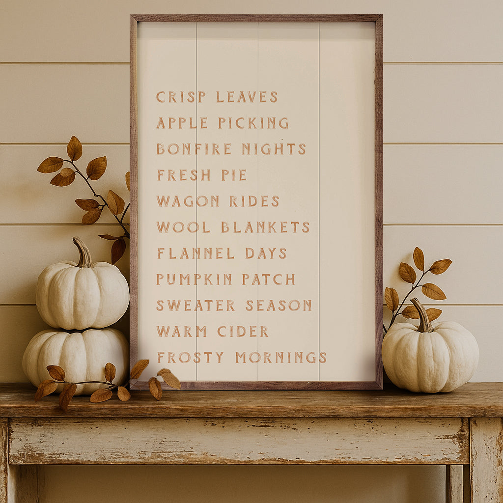 Autumn Activities List Printed and Framed Wall Sign