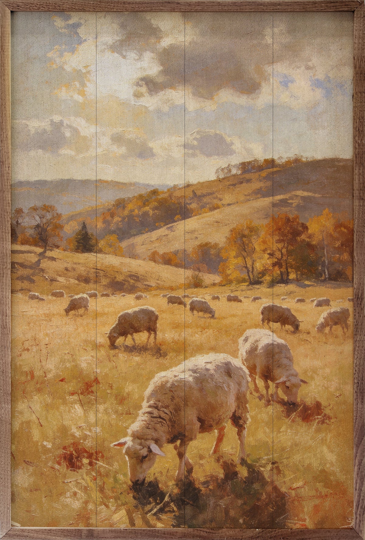 Autumn Sheep In The Pasture Printed and Framed Wall Sign