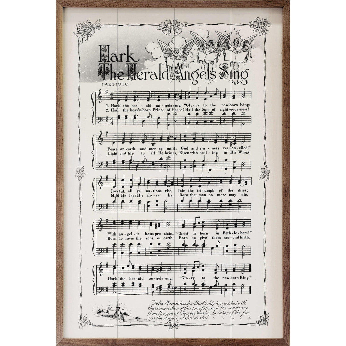 Hark The Herald Angels Sing Sheet Music Printed and Framed Wall Sign