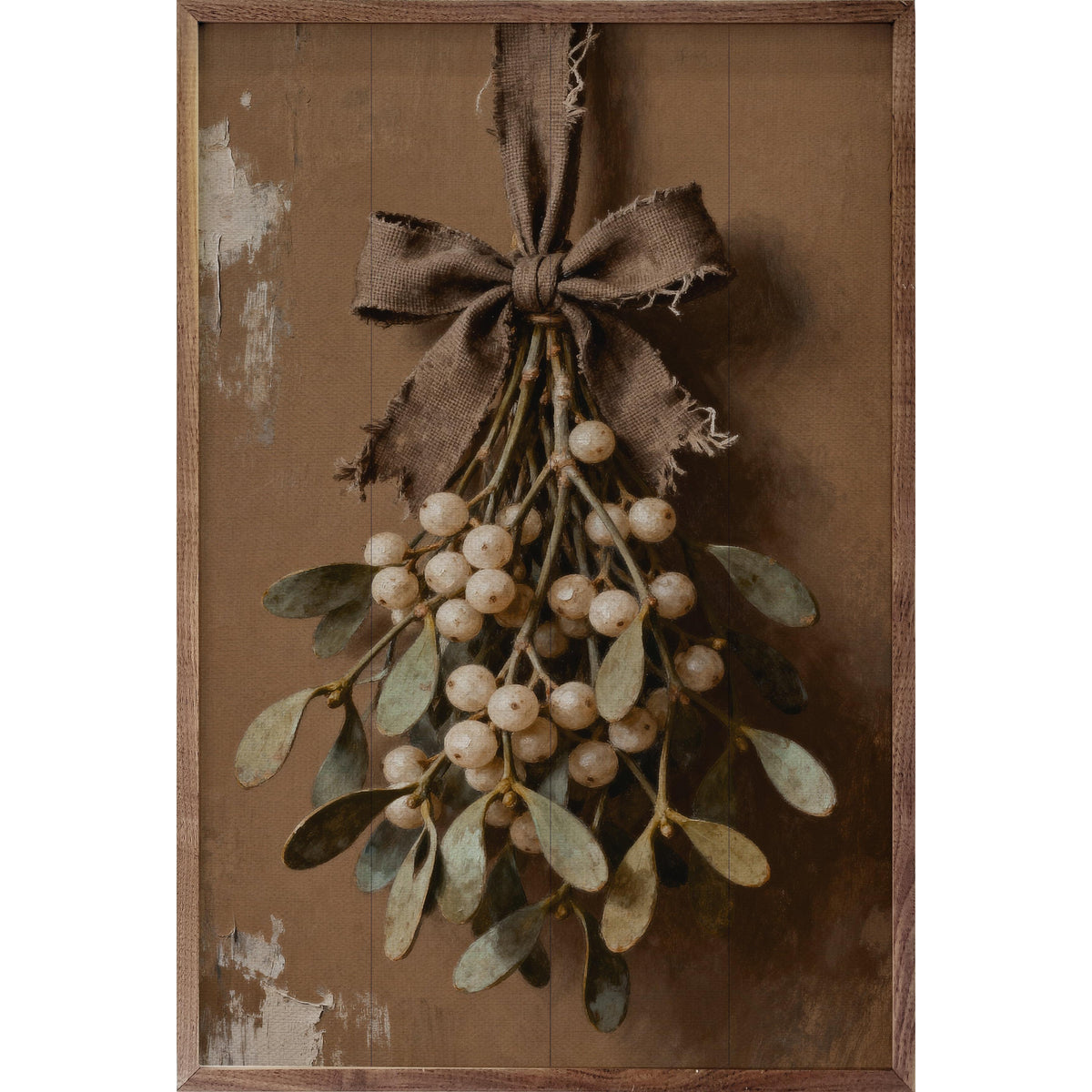 Rustic Brown Mistletoe Printed and Framed Wall Sign