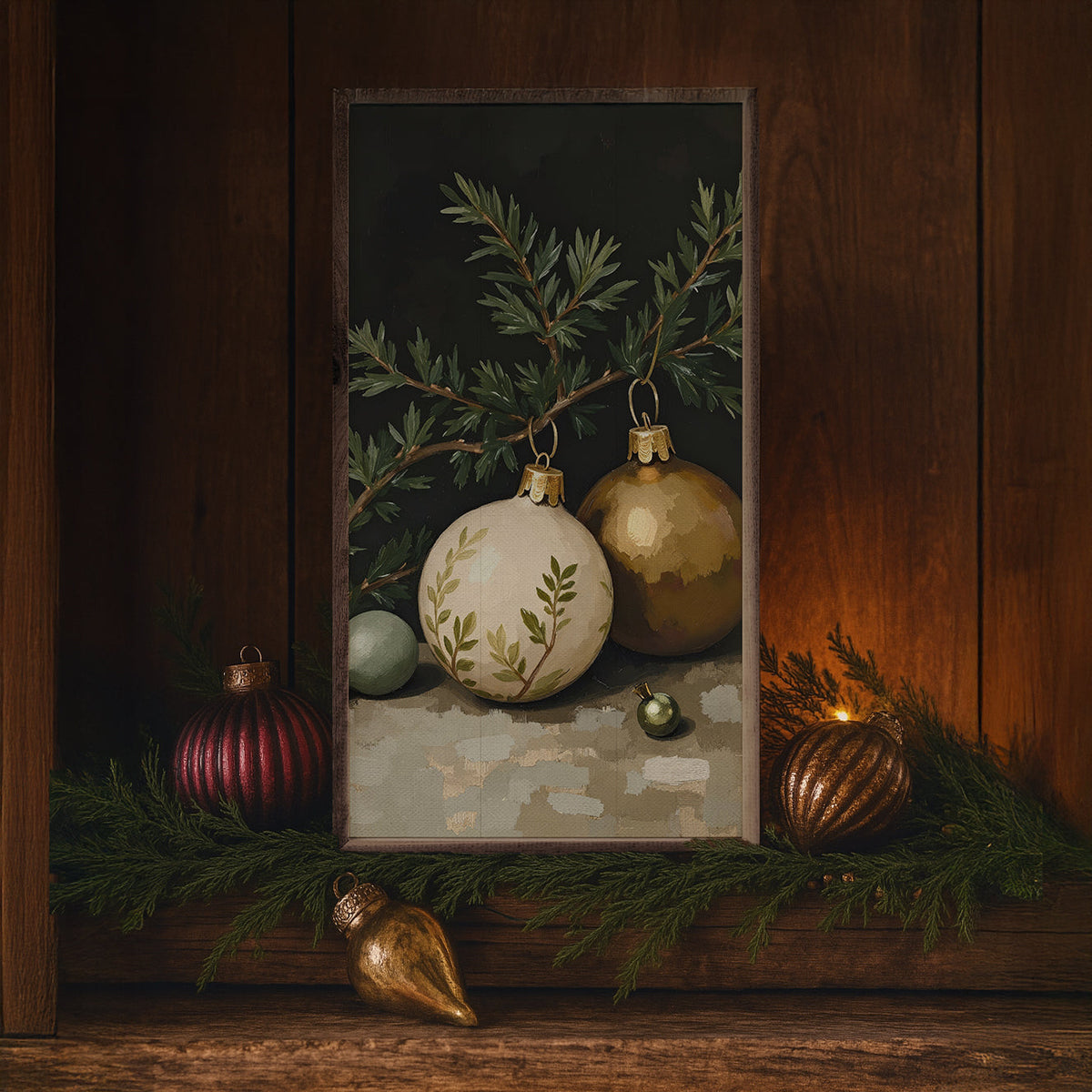 Gold And White Ornament Printed and Framed Wall Sign