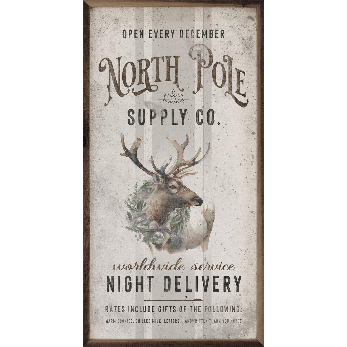 North Pole Supply Co Reindeer White Printed and Framed Wall Sign