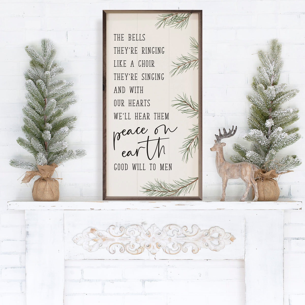 Peace On Earth Good Will To Men White Printed and Framed Wall Sign