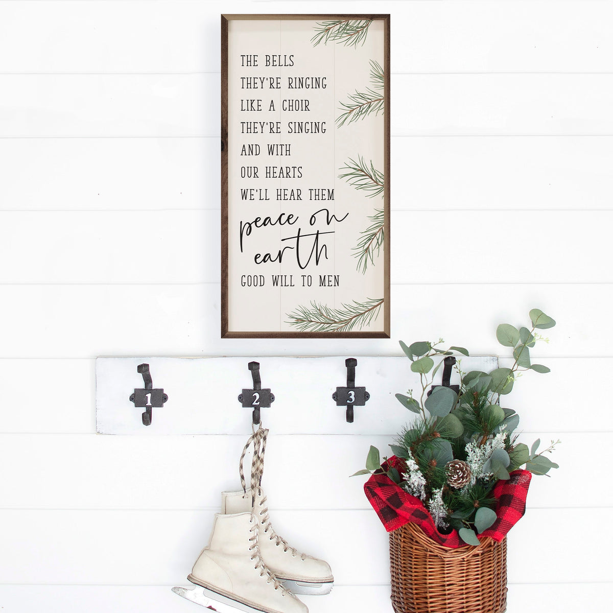 Peace On Earth Good Will To Men White Printed and Framed Wall Sign