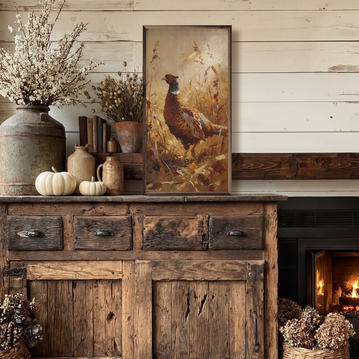 Pheasant In Golden Field Printed and Framed Wall Sign