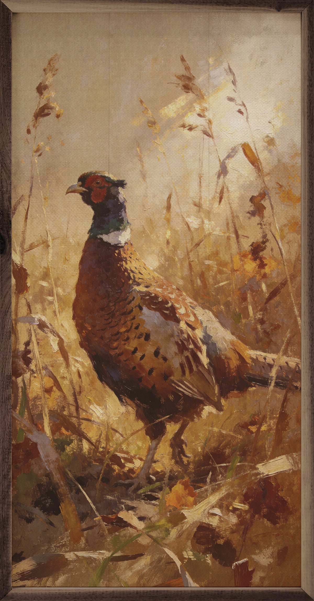 Pheasant In Golden Field Printed and Framed Wall Sign
