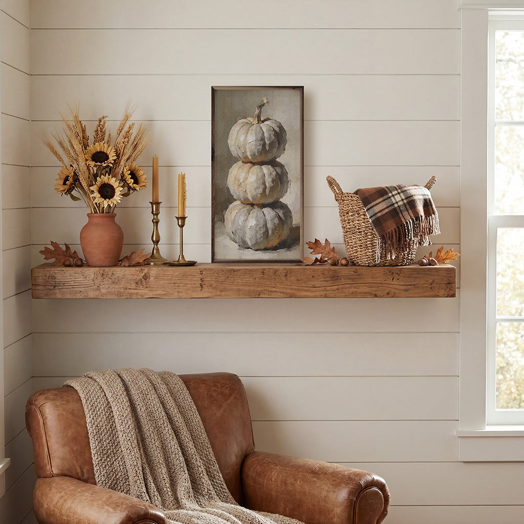 Soft Gray Pumpkin Stack Printed and Framed Wall Sign