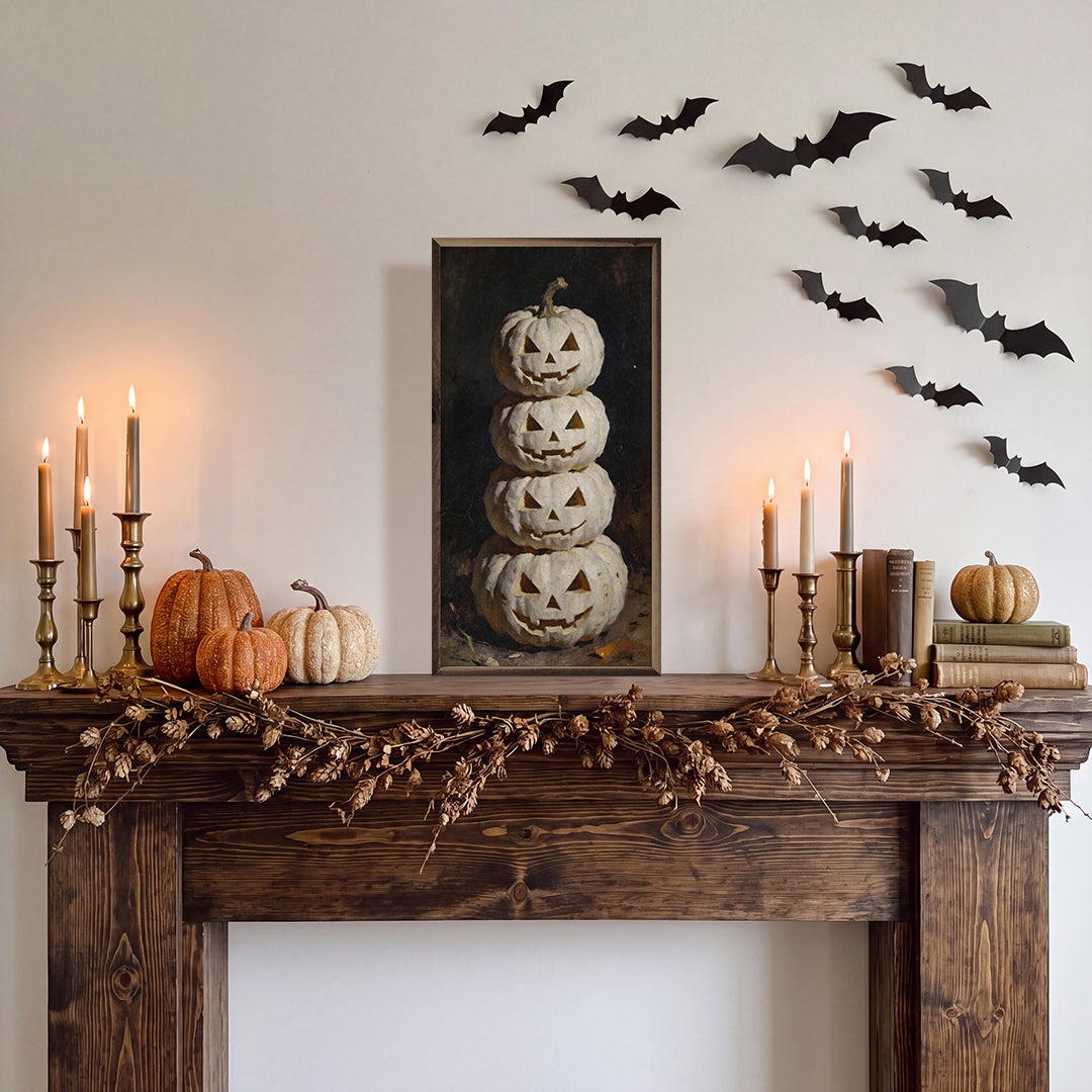 White Jack O Lantern Stack Printed and Framed Wall Sign