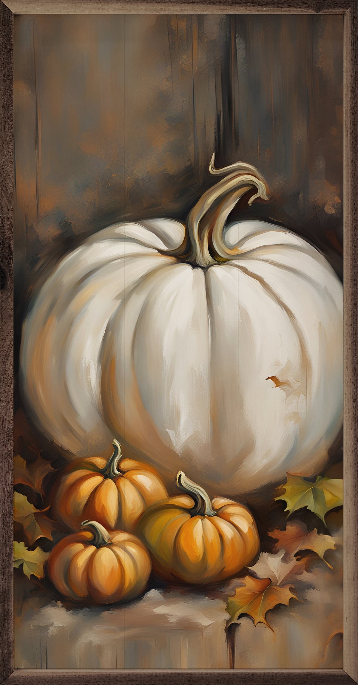 White Pumpkin And Small Orange Printed and Framed Wall Sign