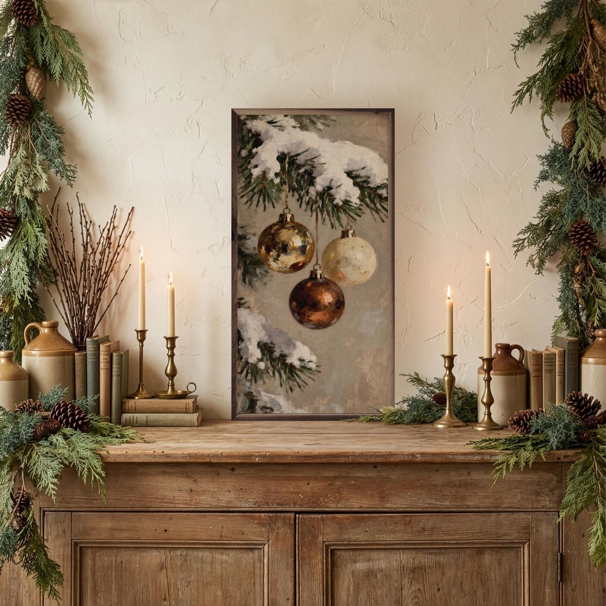 Three Gold And Brown Ornaments Printed and Framed Wall Sign
