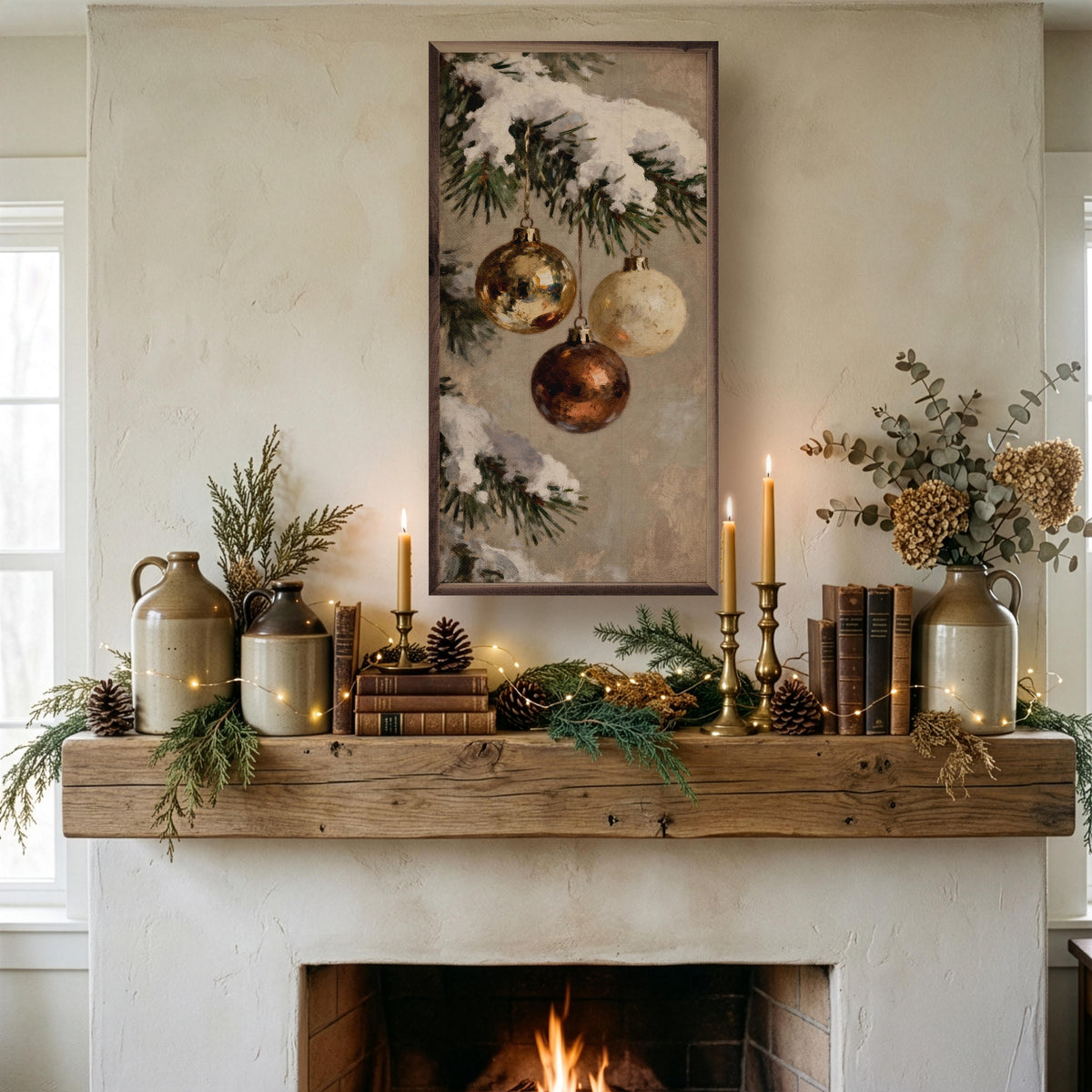 Three Gold And Brown Ornaments Printed and Framed Wall Sign