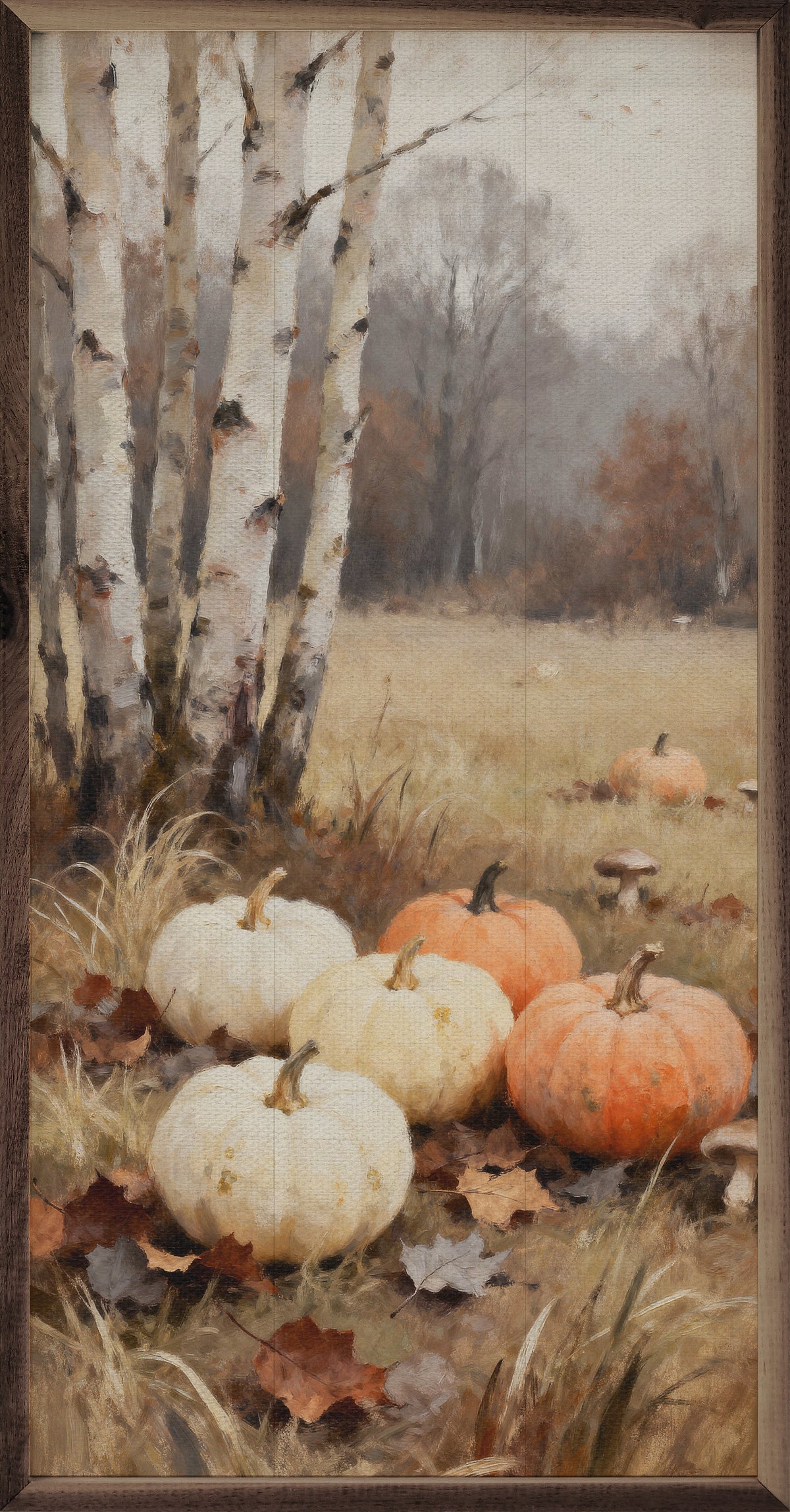 Pumpkins And Birch Trees Printed and Framed Wall Sign