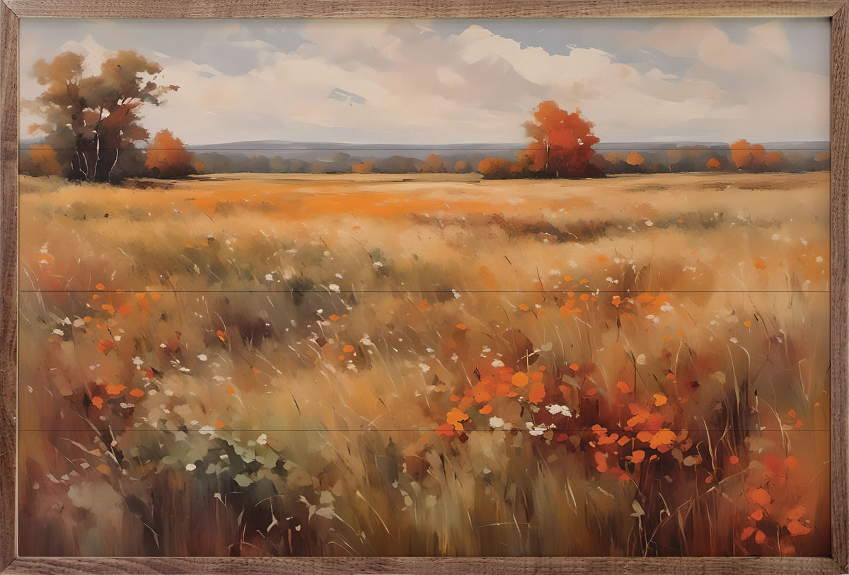 Autumn Field With Orange Printed and Framed Wall Sign