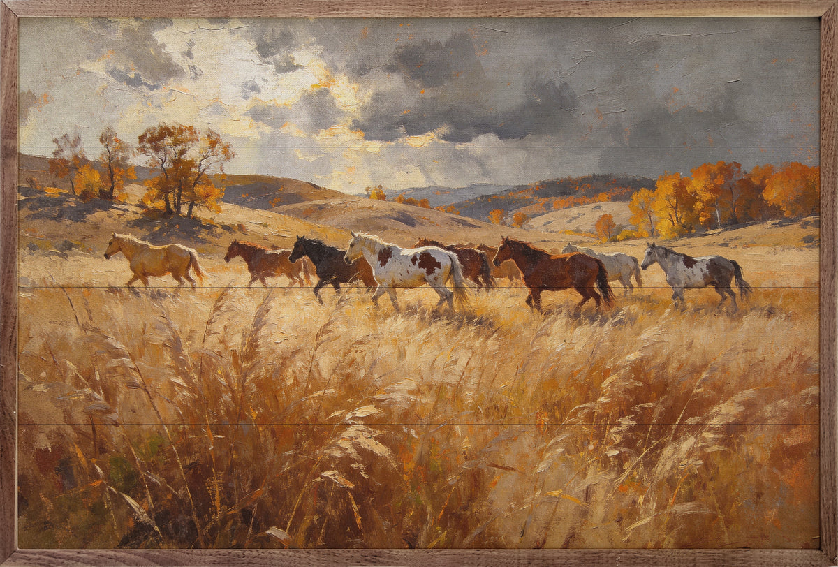 Autumn Horses Printed and Framed Wall Sign