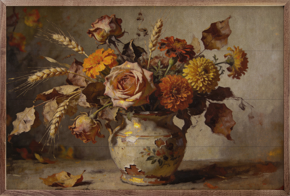 Autumn Rose And Wildflower Arrangement Printed and Framed Wall Sign