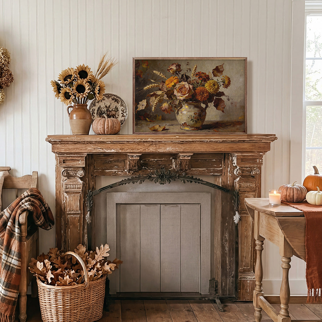 Autumn Rose And Wildflower Arrangement Printed and Framed Wall Sign