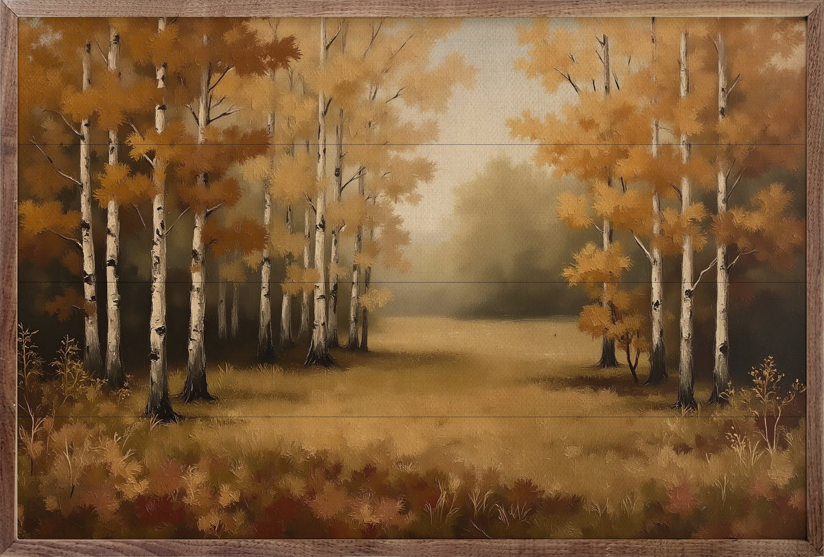 Autumn’s Birch Forest Printed and Framed Wall Sign