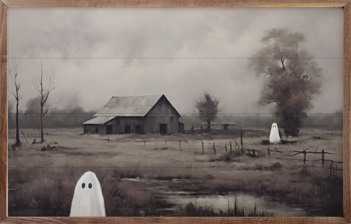 Barn With Ghosts By Petals Prints Design Printed and Framed Wall Sign