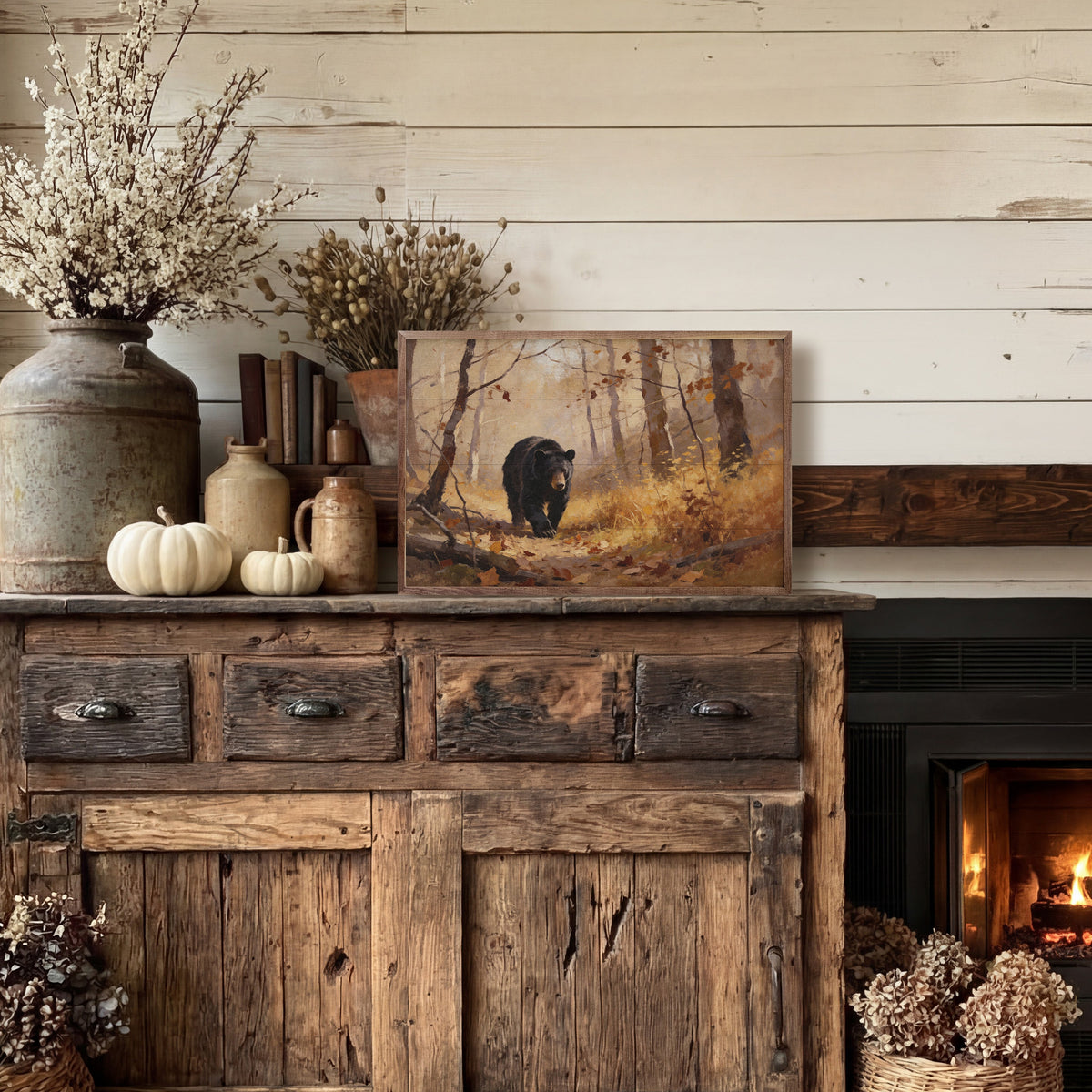 Bear In The Fall Woods Printed and Framed Wall Sign
