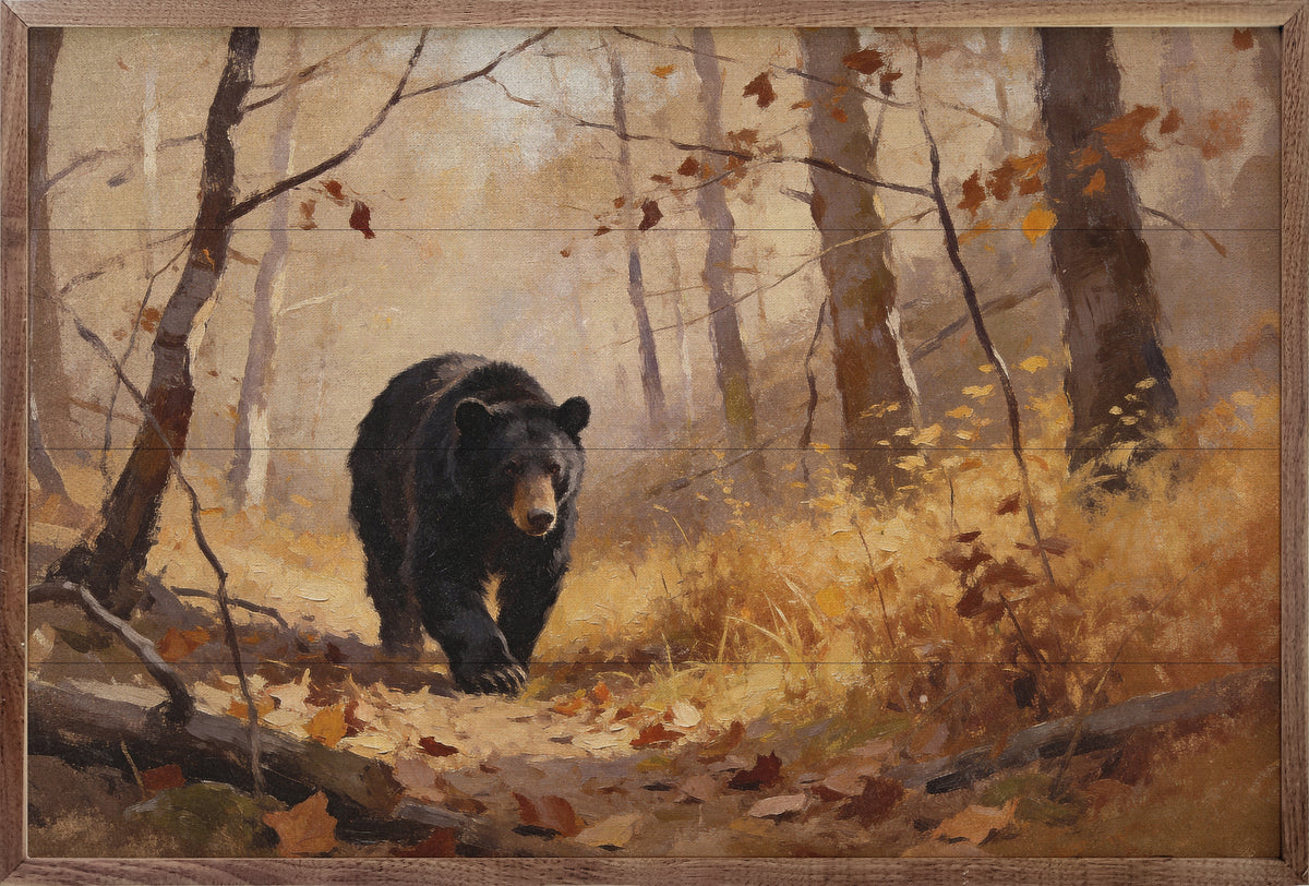 Bear In The Fall Woods Printed and Framed Wall Sign