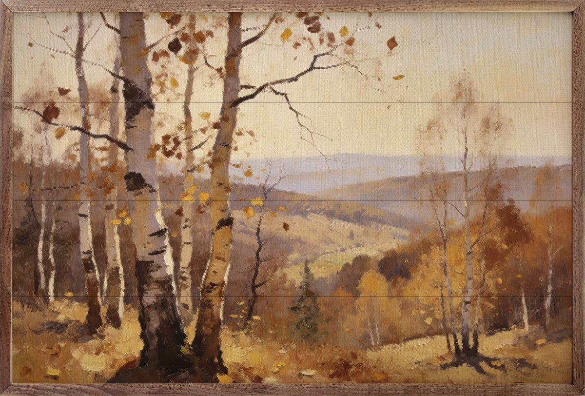 Birch Grove In Autumn Light Printed and Framed Wall Sign