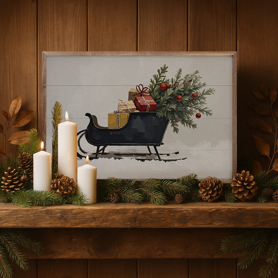 Black Sleigh Printed and Framed Wall Sign