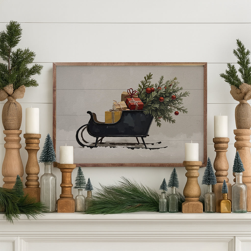 Black Sleigh Printed and Framed Wall Sign
