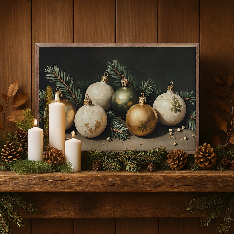 Bright Christmas Ornaments Printed and Framed Wall Sign