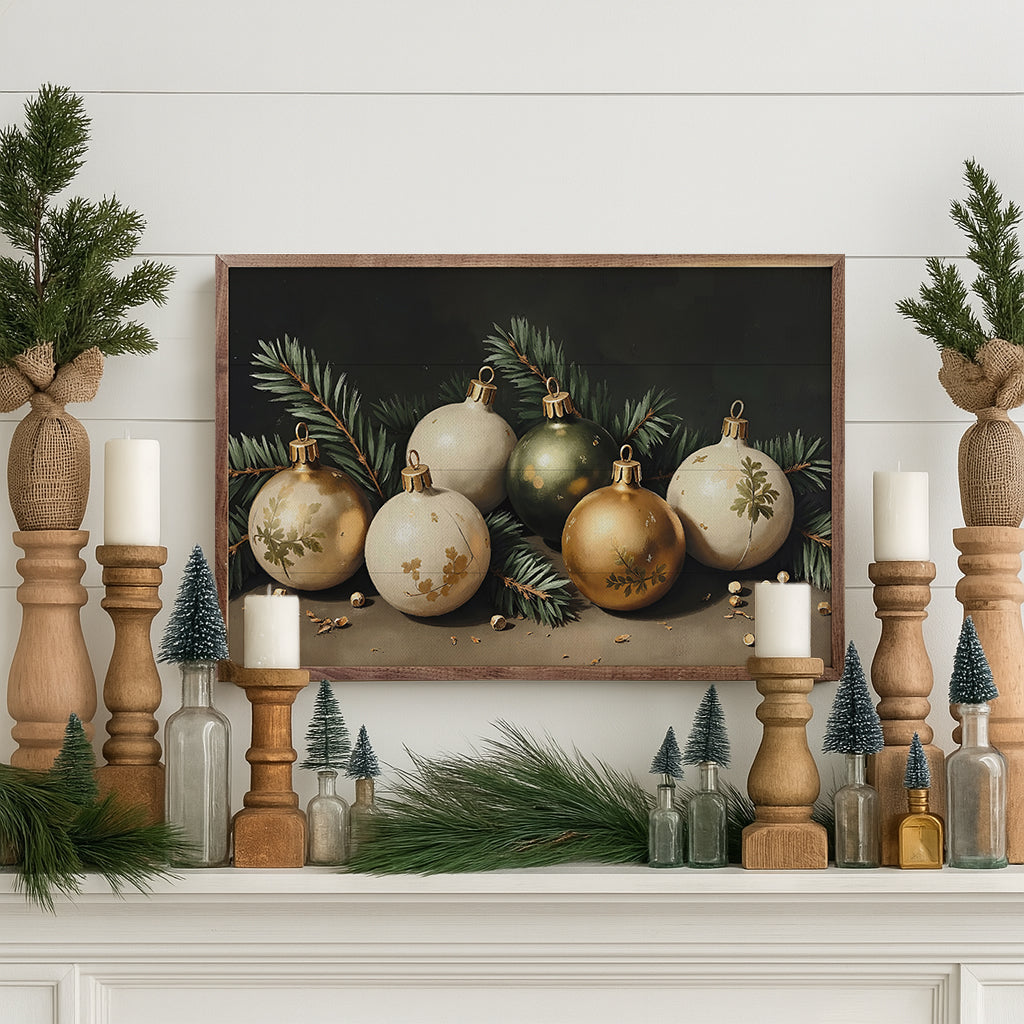 Bright Christmas Ornaments Printed and Framed Wall Sign