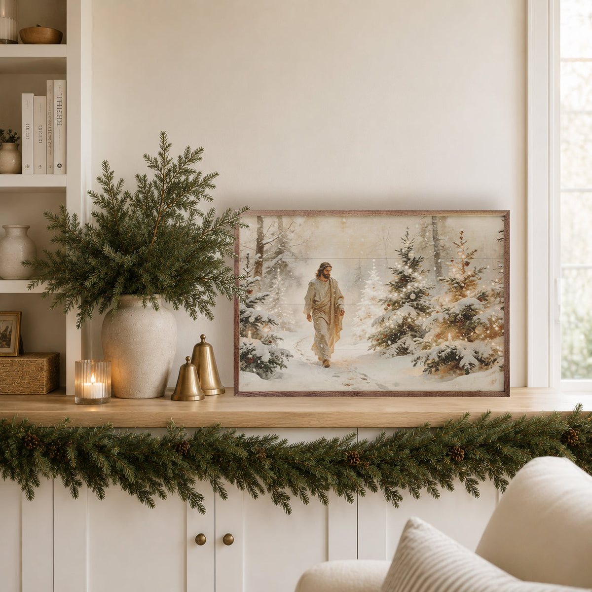 Christ Among The Evergreens Printed and Framed Wall Sign