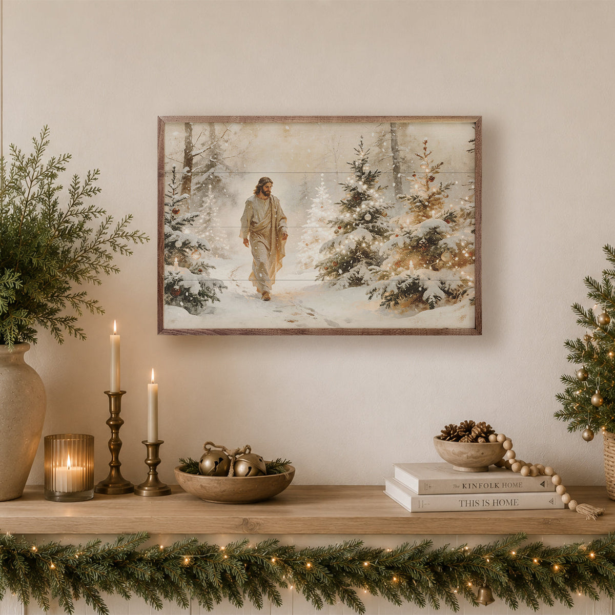 Christ Among The Evergreens Printed and Framed Wall Sign