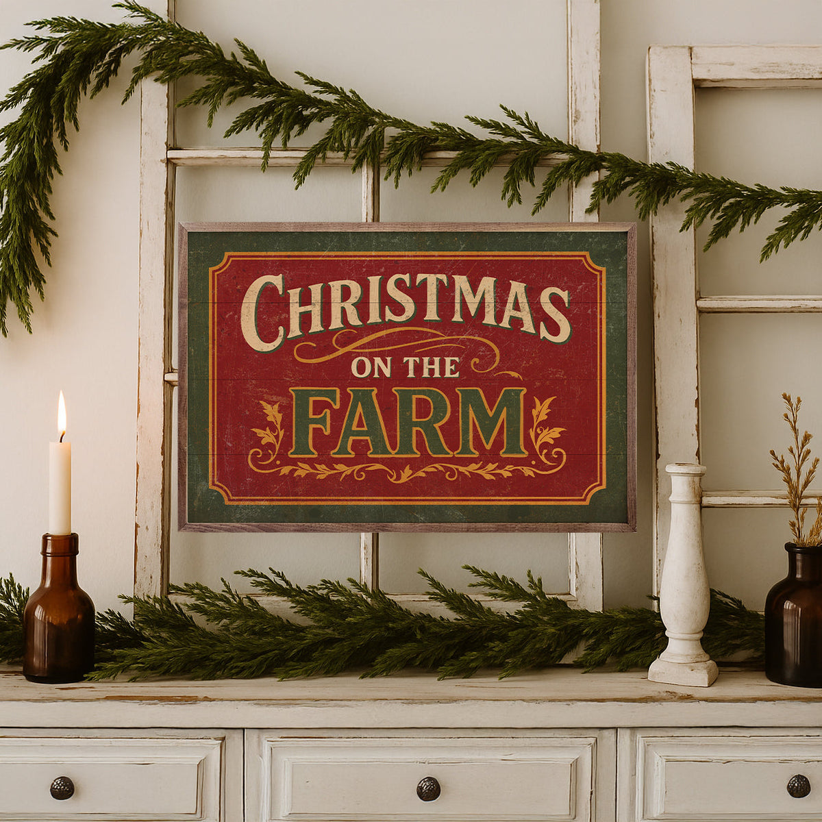 Christmas On The Farm Printed and Framed Wall Sign