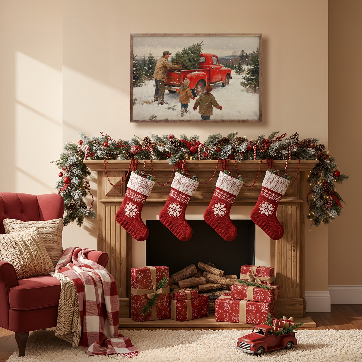 Christmas Tree Farm Red Truck Printed and Framed Wall Sign
