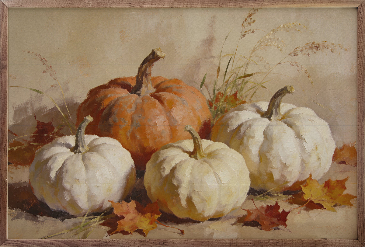 Classic Orange And White Pumpkin Gathering Printed and Framed Wall Sign