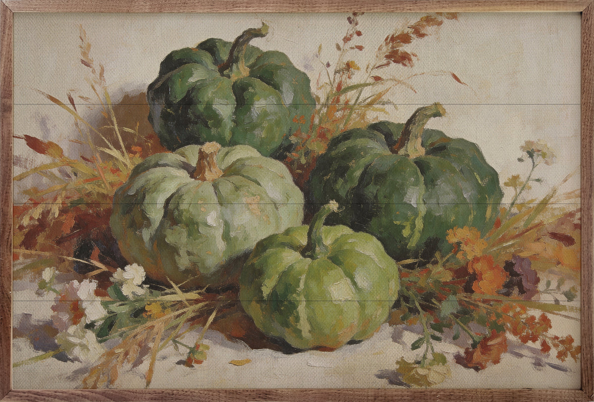 Deep Green Harvest Pumpkin Arrangement Printed and Framed Wall Sign