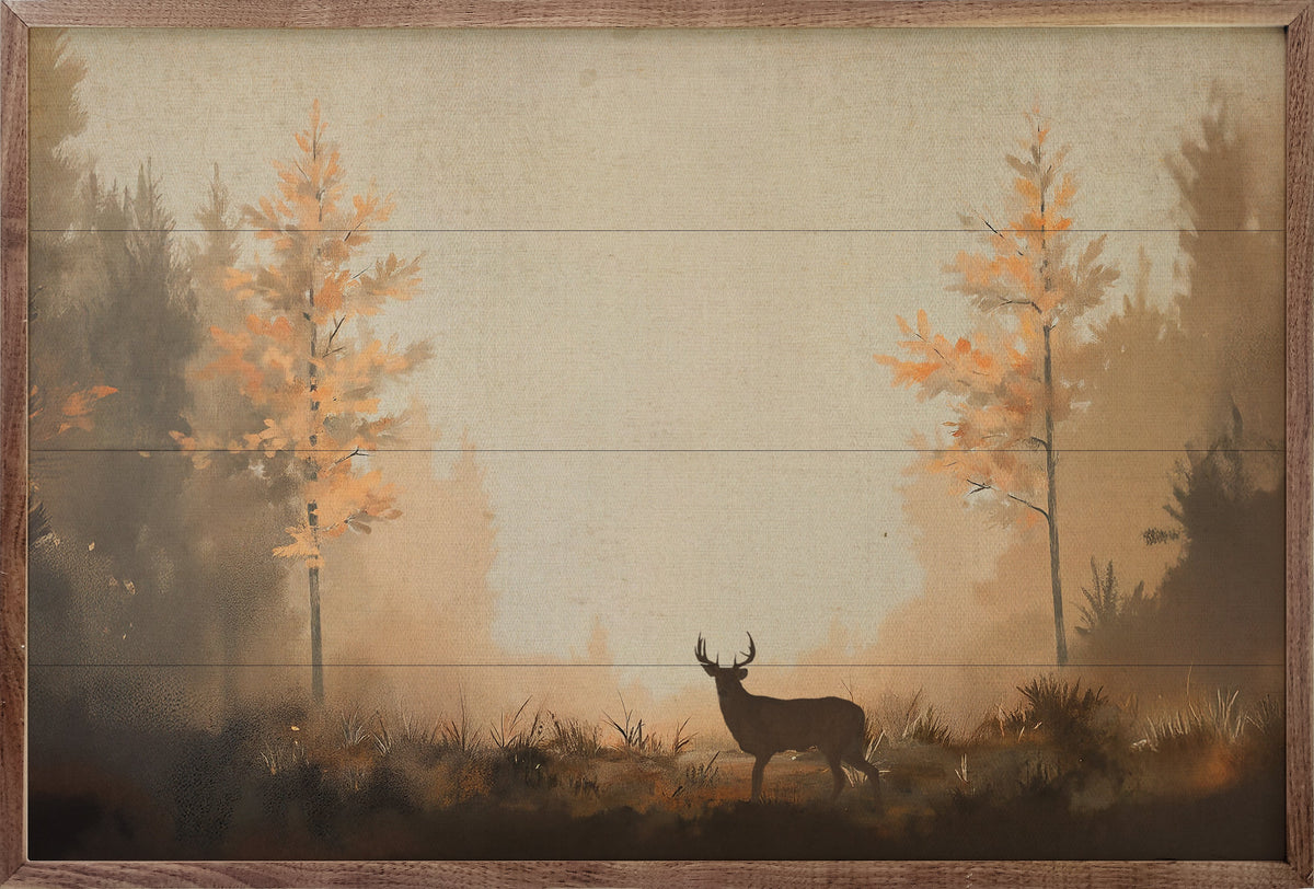 Deer In Autumn Lane Printed and Framed Wall Sign
