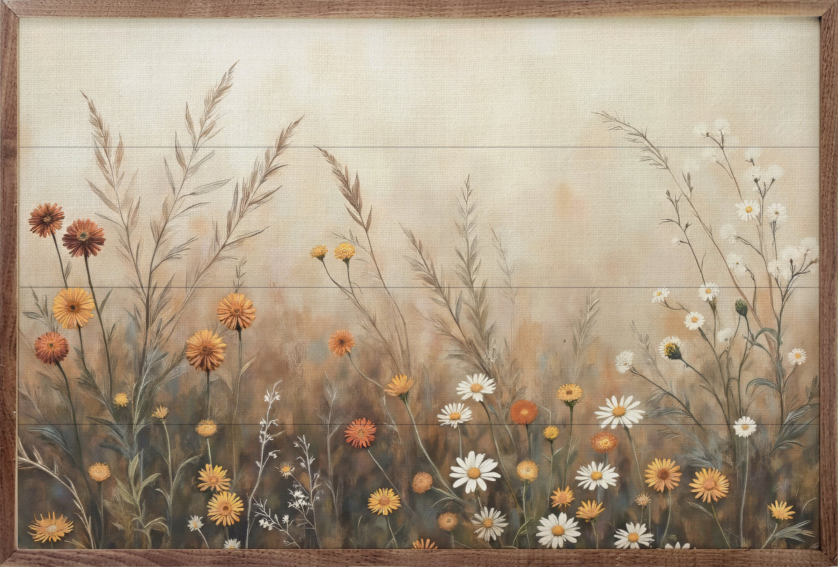 Fall Field With Mums And Daisies Printed and Framed Wall Sign