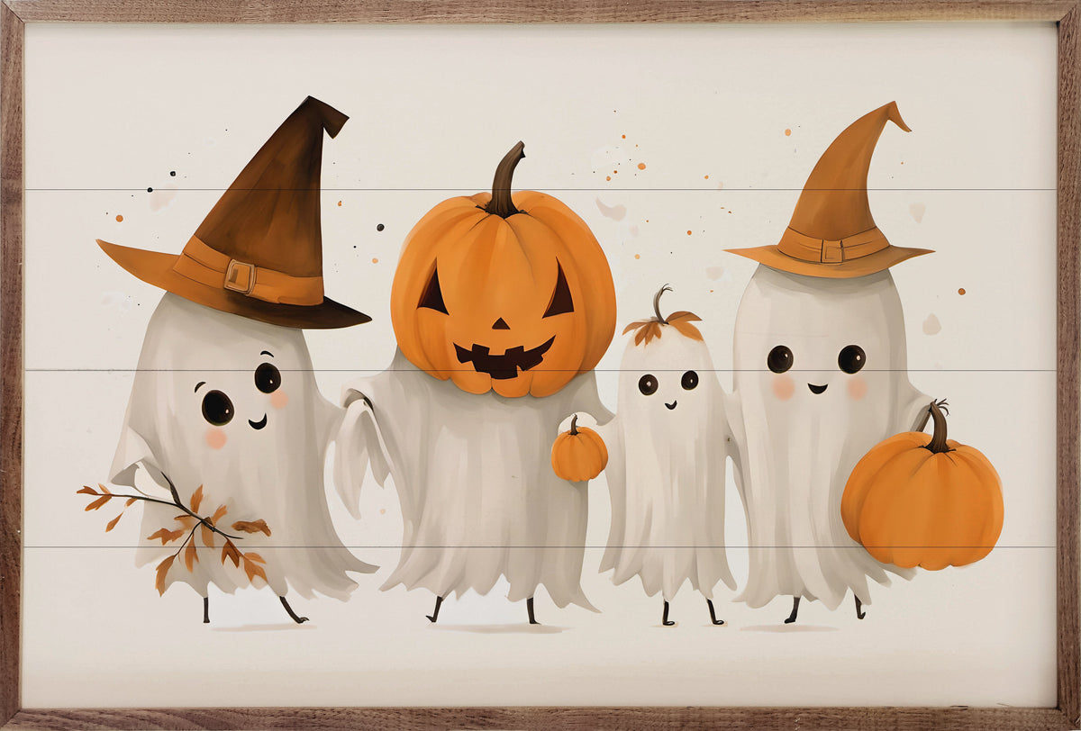 Four Ghost Friends White Printed and Framed Wall Sign