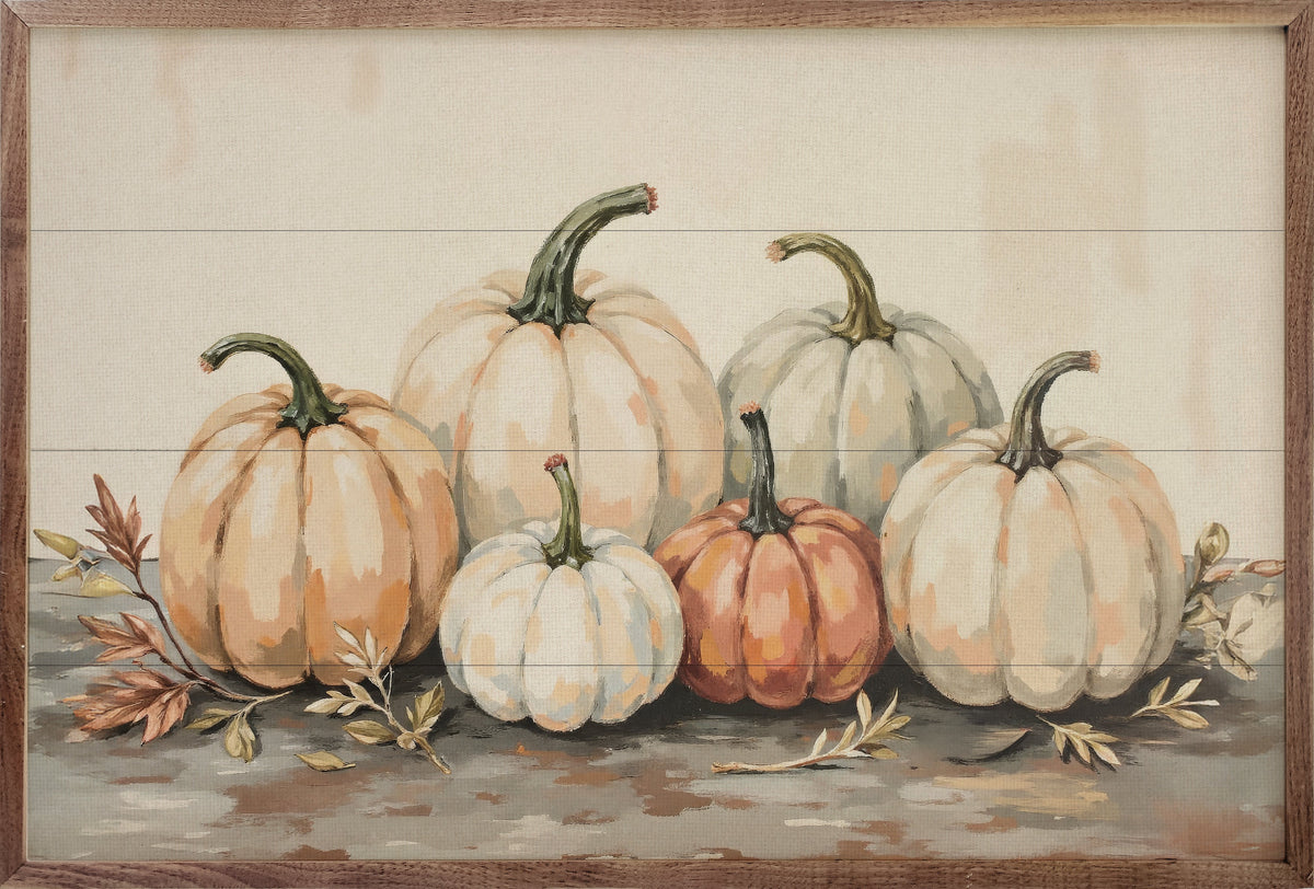 Gathered Pumpkins On A Tabletop Printed and Framed Wall Sign