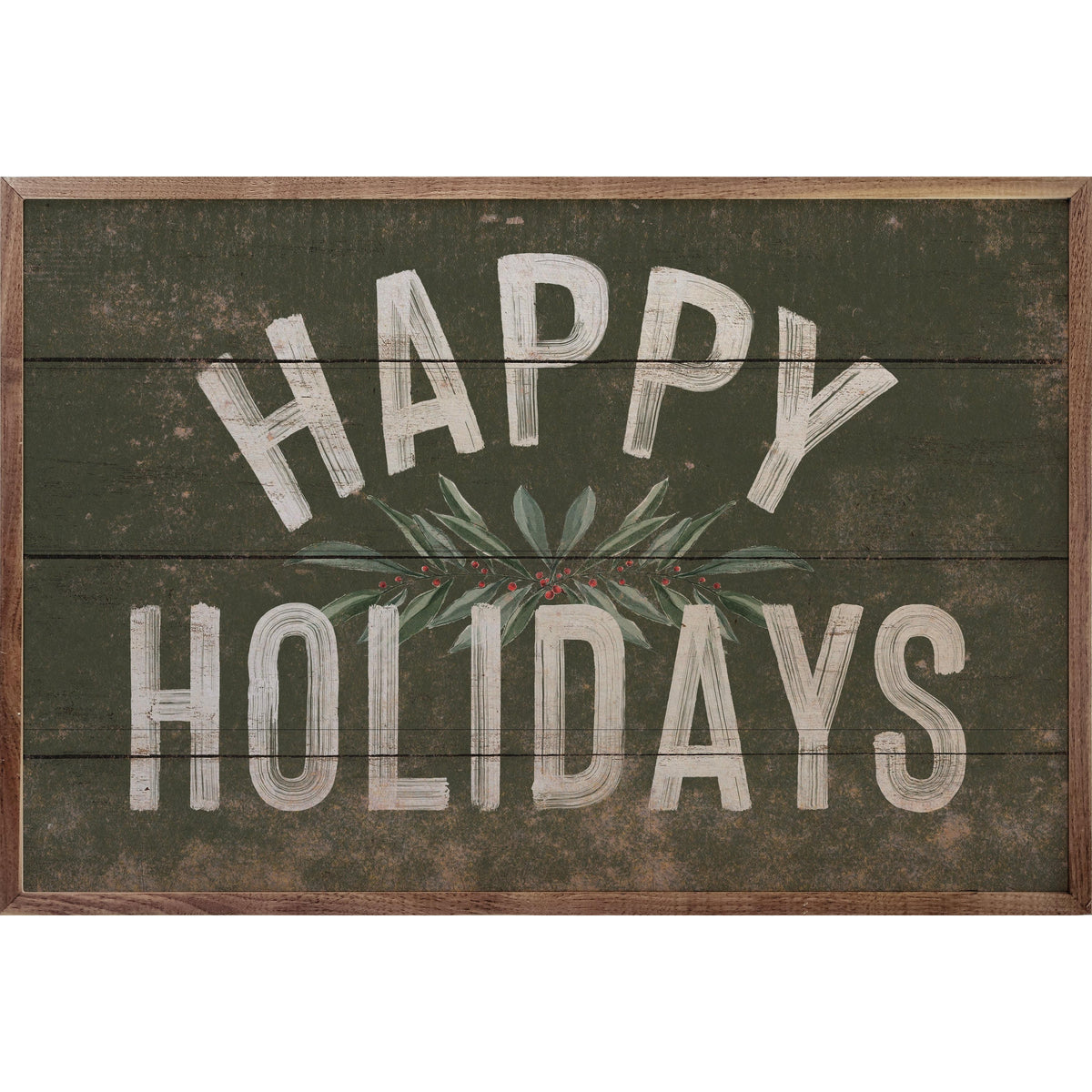 Happy Holidays Greenery Green Printed and Framed Wall Sign