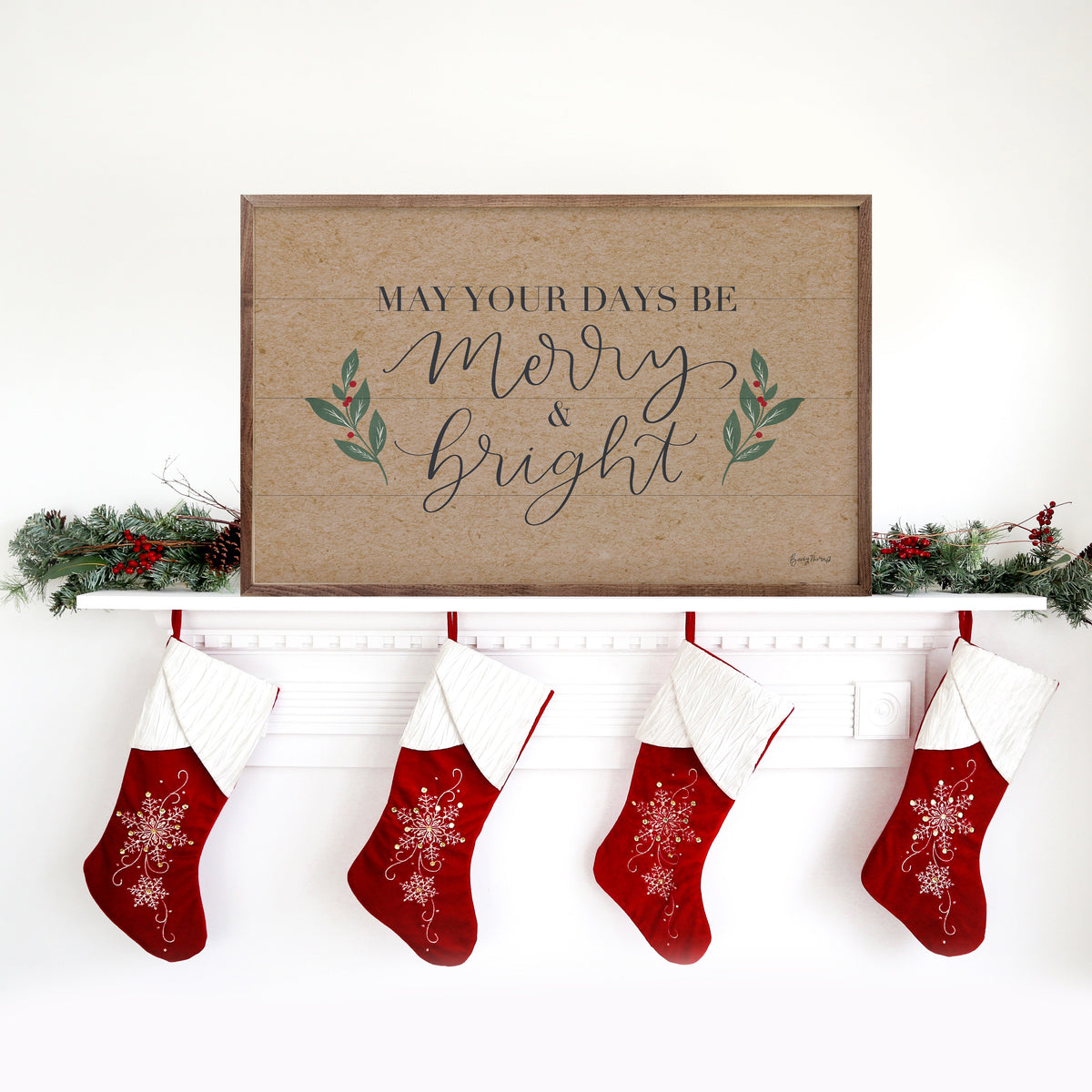 Neutral Christmas I Merry And Bright By Becky Thorns Printed and Framed Wall Sign