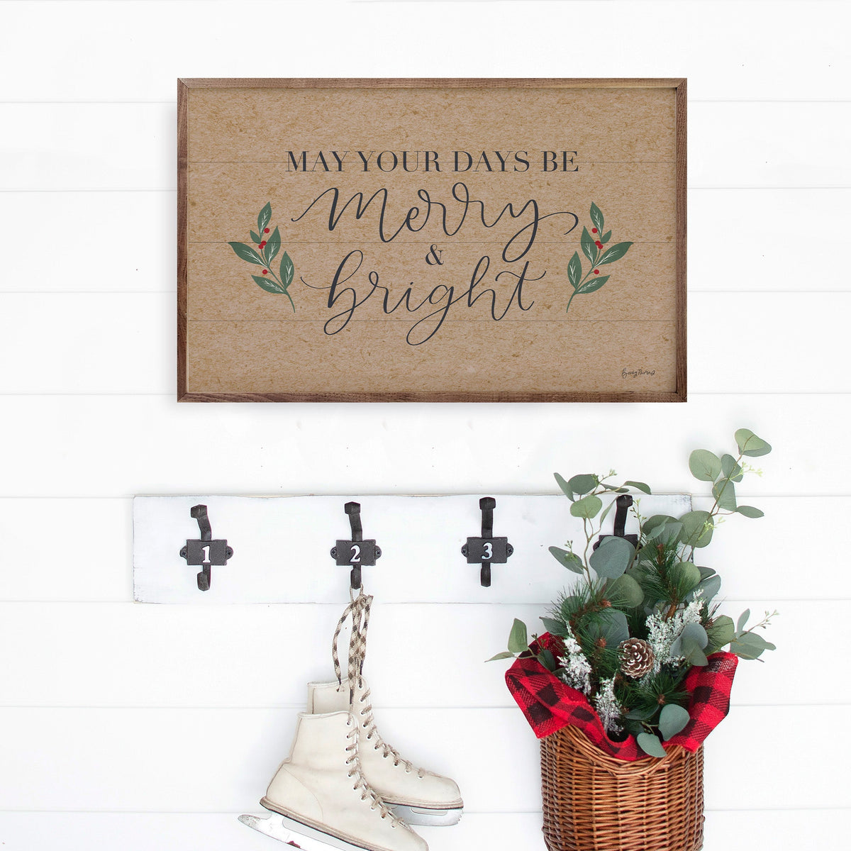 Neutral Christmas I Merry And Bright By Becky Thorns Printed and Framed Wall Sign