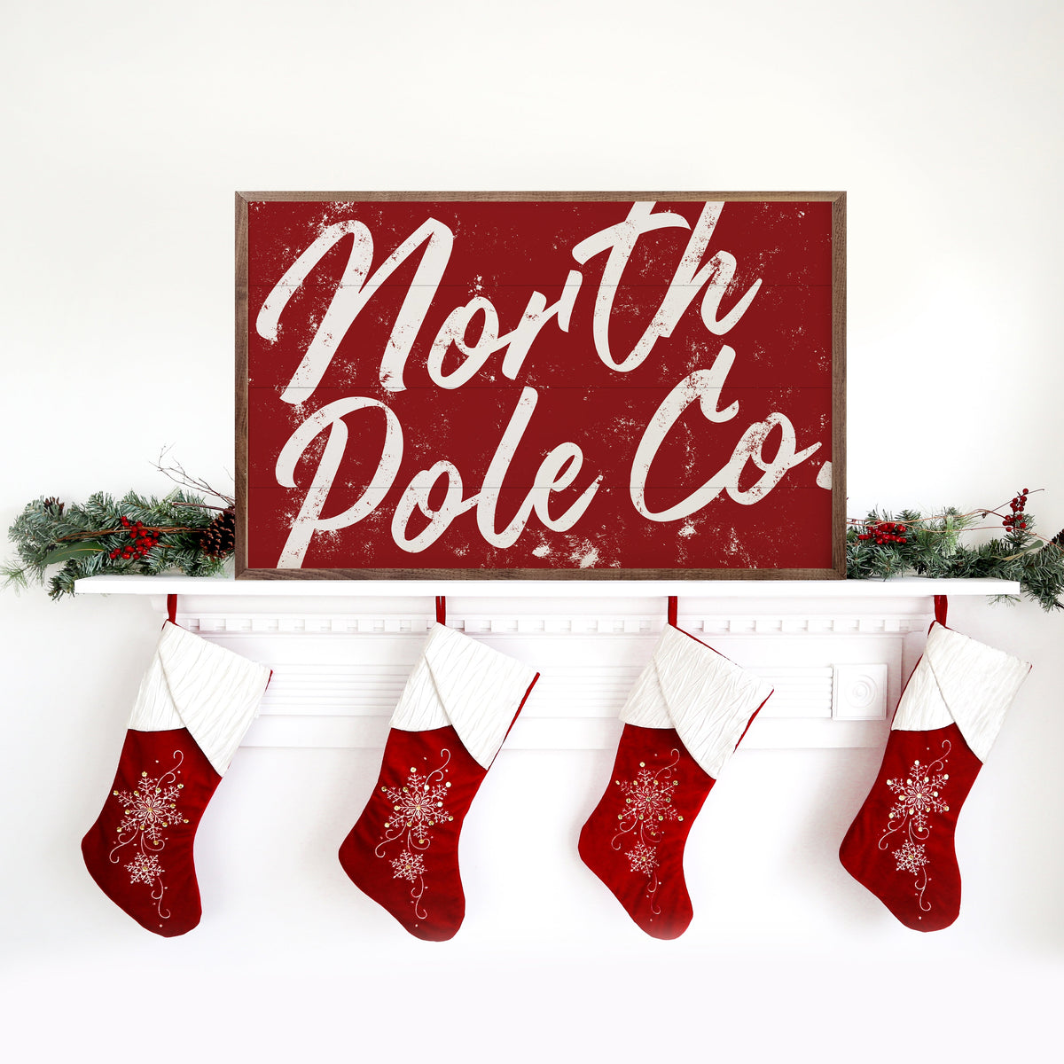North Pole Co Red Printed and Framed Wall Sign